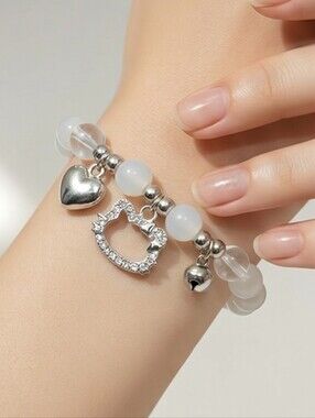 Hello Kitty Charm Bracelet Kawaii White Beaded Rhinestone Stretch Jewelry Gift
